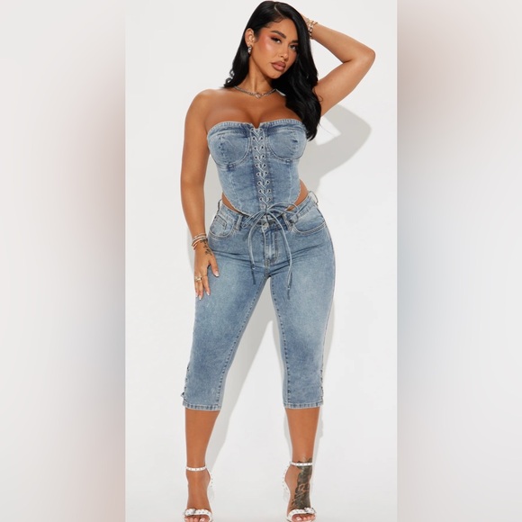 Fashion Nova Denim - NWT Fashion Nova Wait For Me Denim Capri 2Pc Set 3X